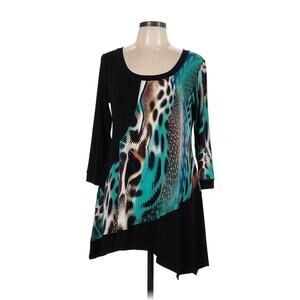 Eva Varro Top Tunic Large Animal Print Abstract Boho Asymmetrical Hem Stretch